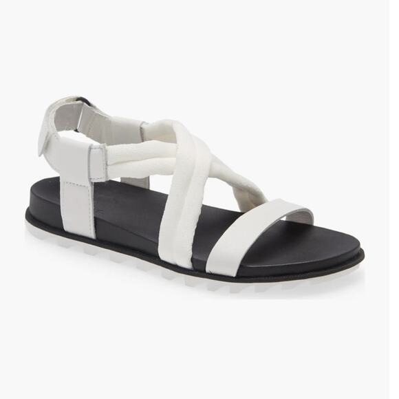 Sorel Roaming Women Flat Sandal Sz 6.5 White Fabric/Leather Adjustable Strap New - Picture 1 of 8